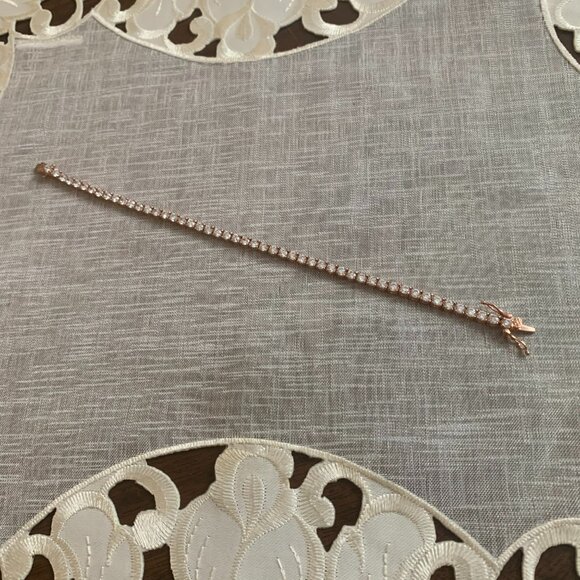 Rose Gold Plated Silver Tennis Bracelet - Picture 2 of 4